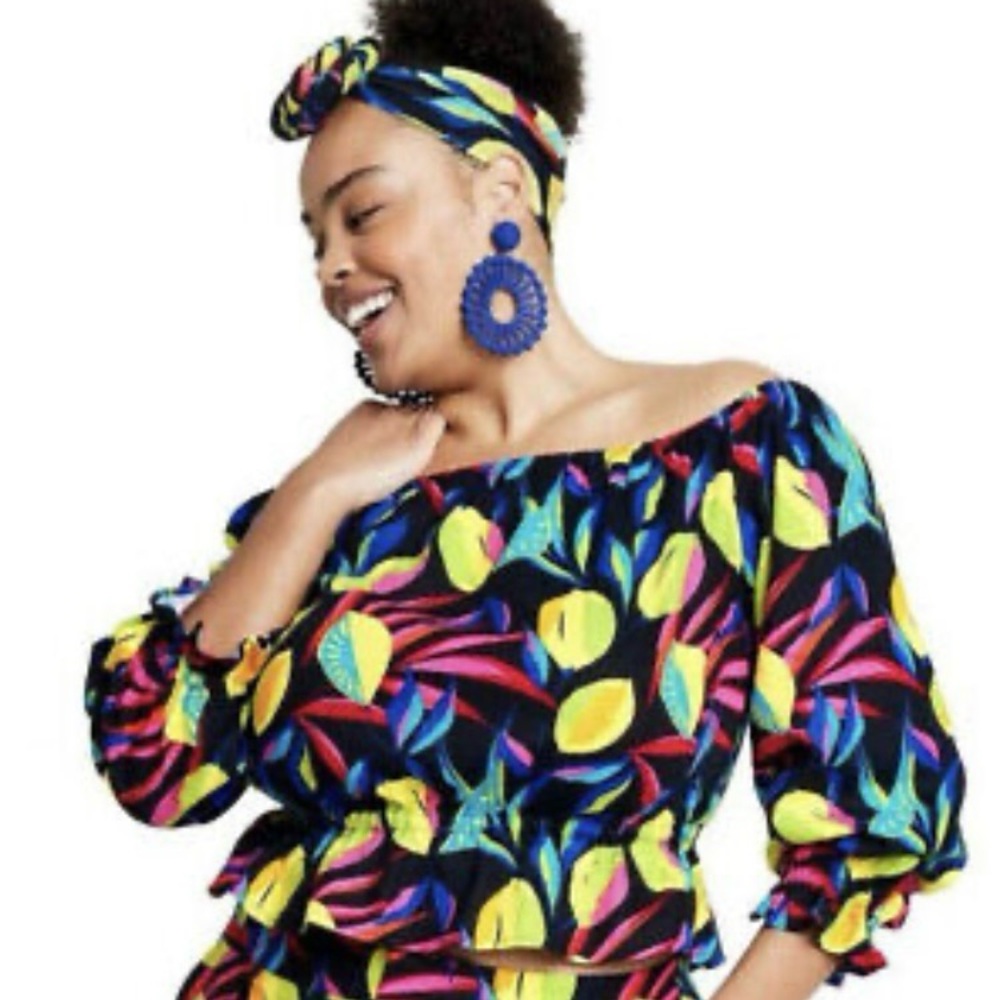 Tabitha Brown for Target lemon print bardot crop top. Size 3X